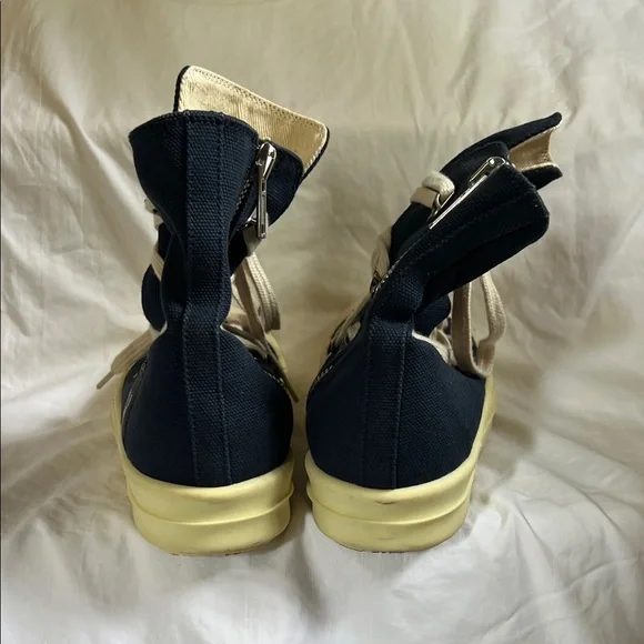 Rick Owens Navy and Cream High-Top Sneakers